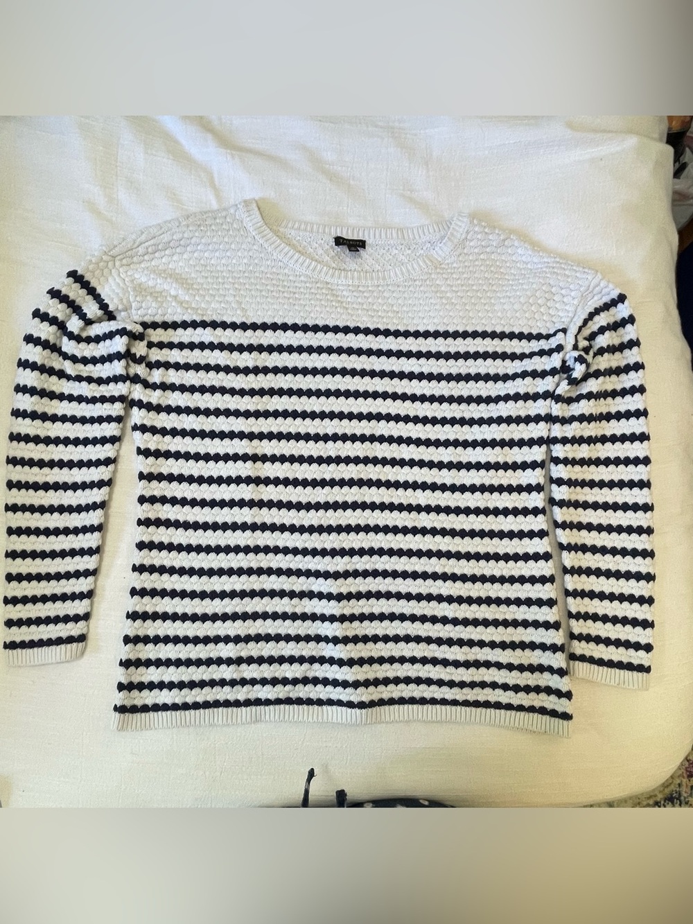 Talbots Navy and White Striped Crewneck Sweater